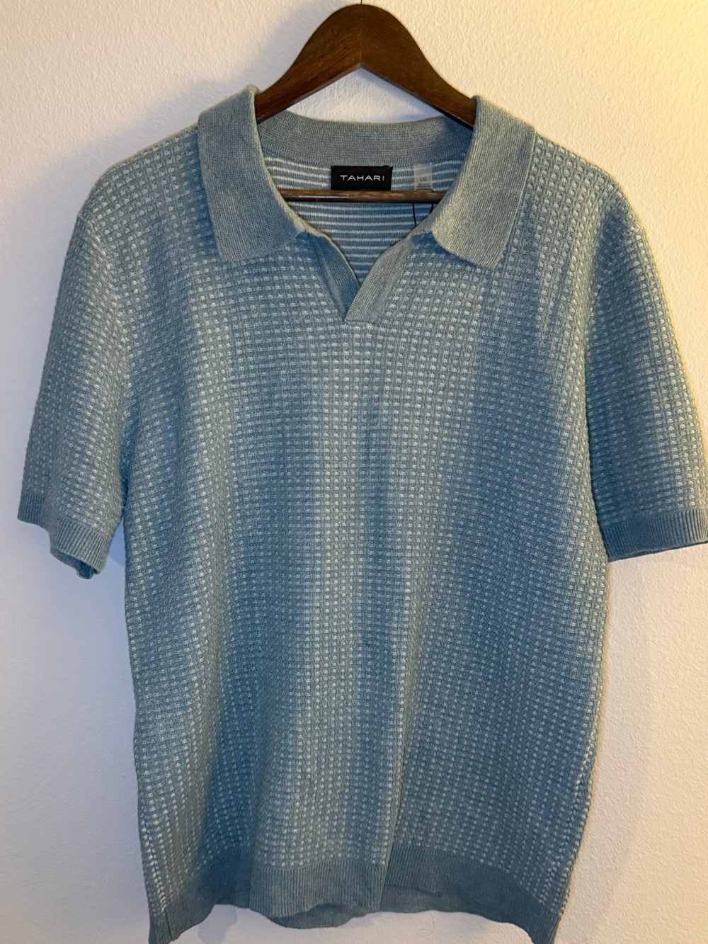 Tahari Men's Pale Blue Textured Polo